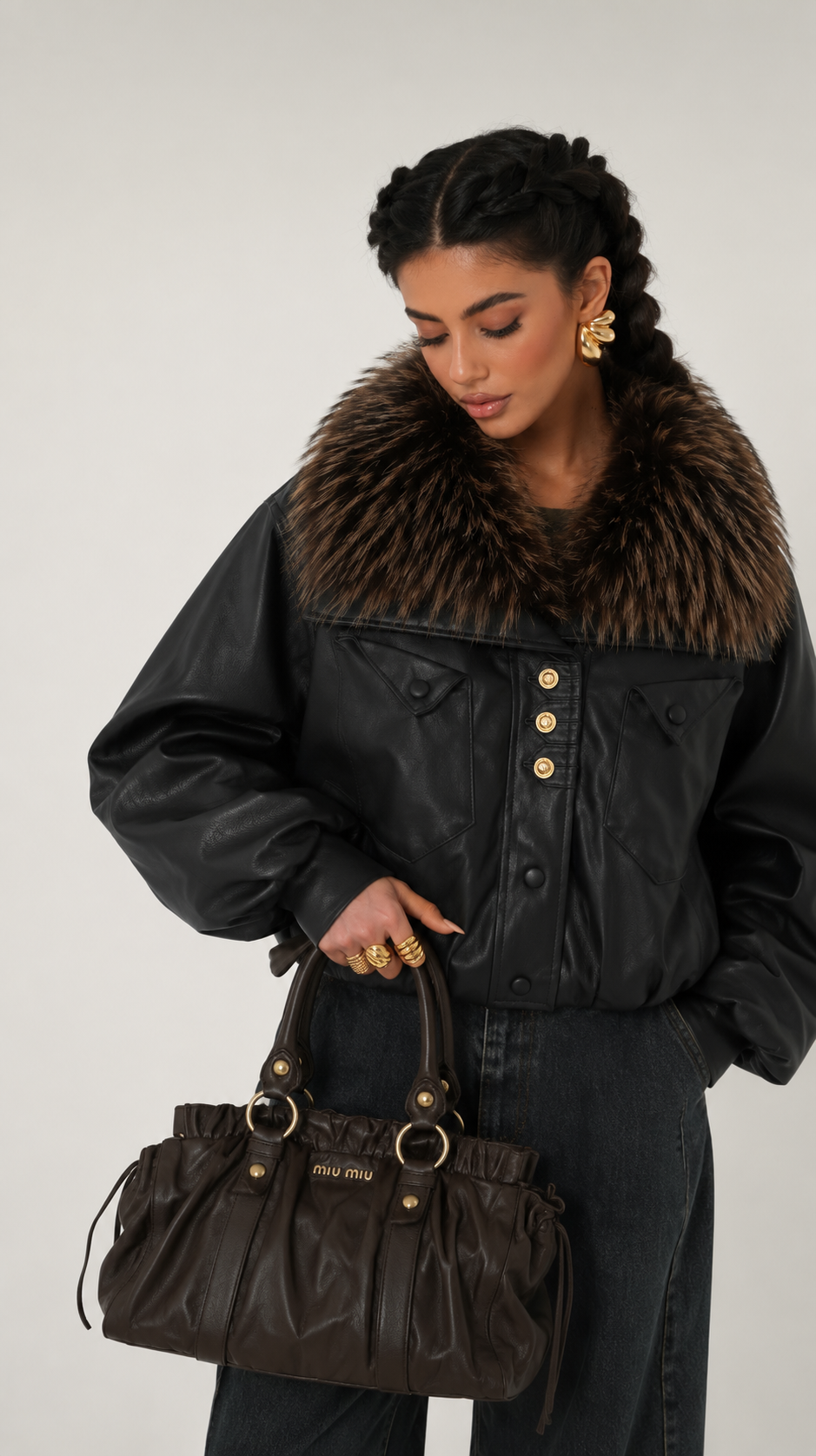 Faux fur leather jacket