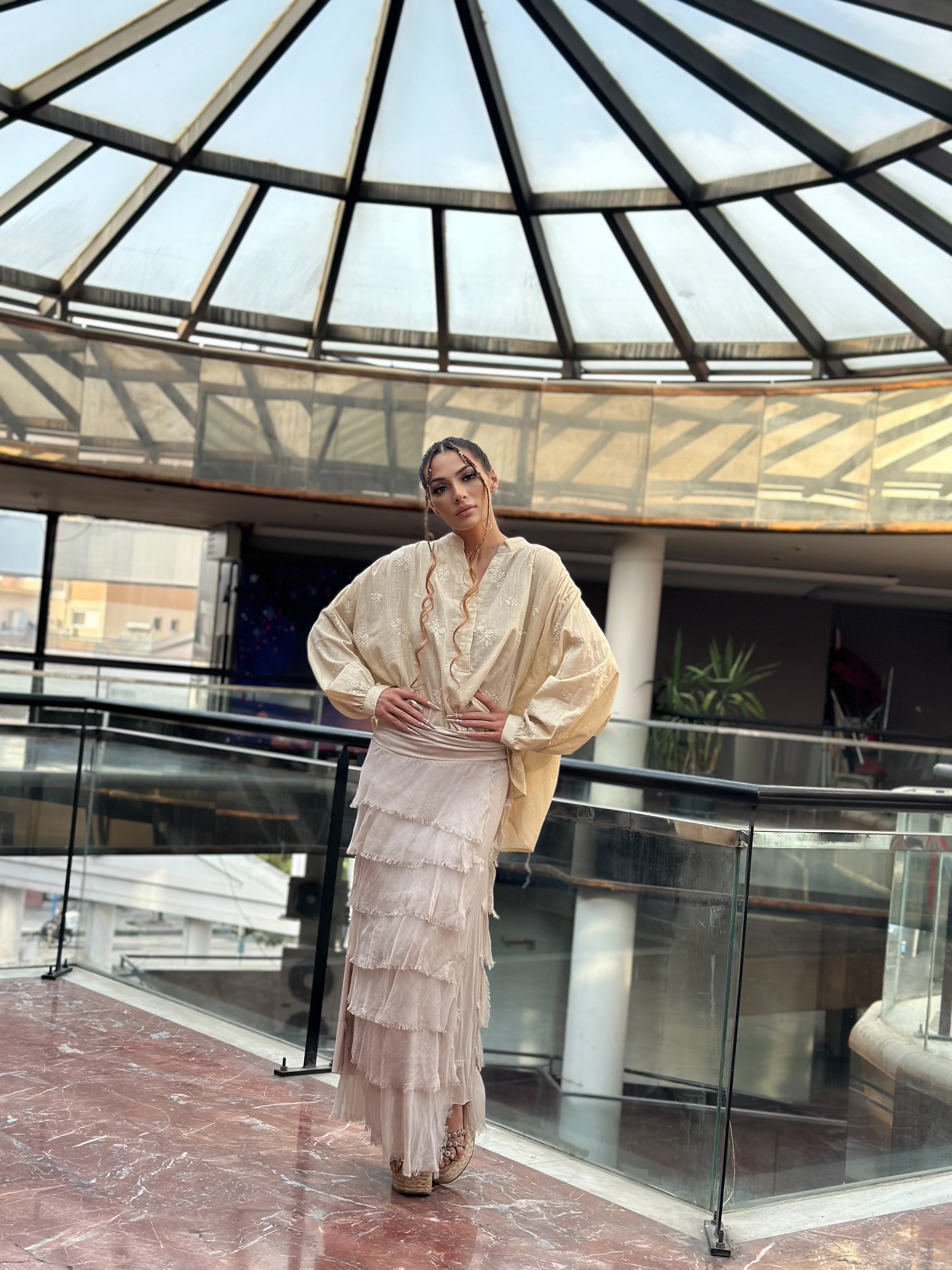NWL White Boho Silk Skirt