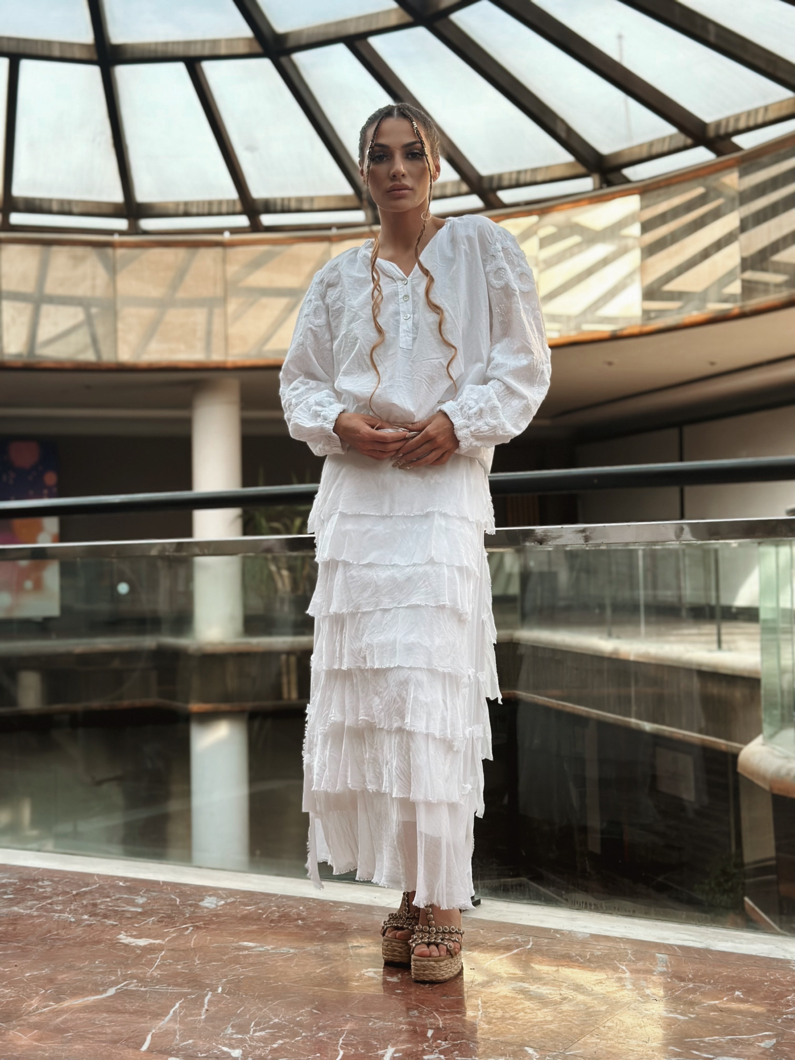 NWL White Boho Silk Skirt