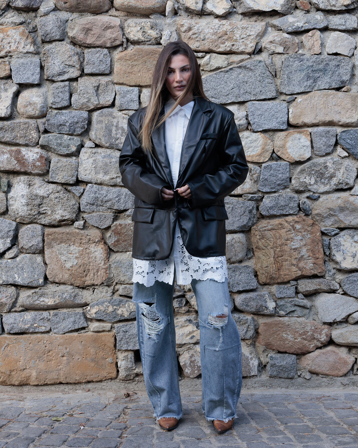 Oversized Faux Leather Blazer