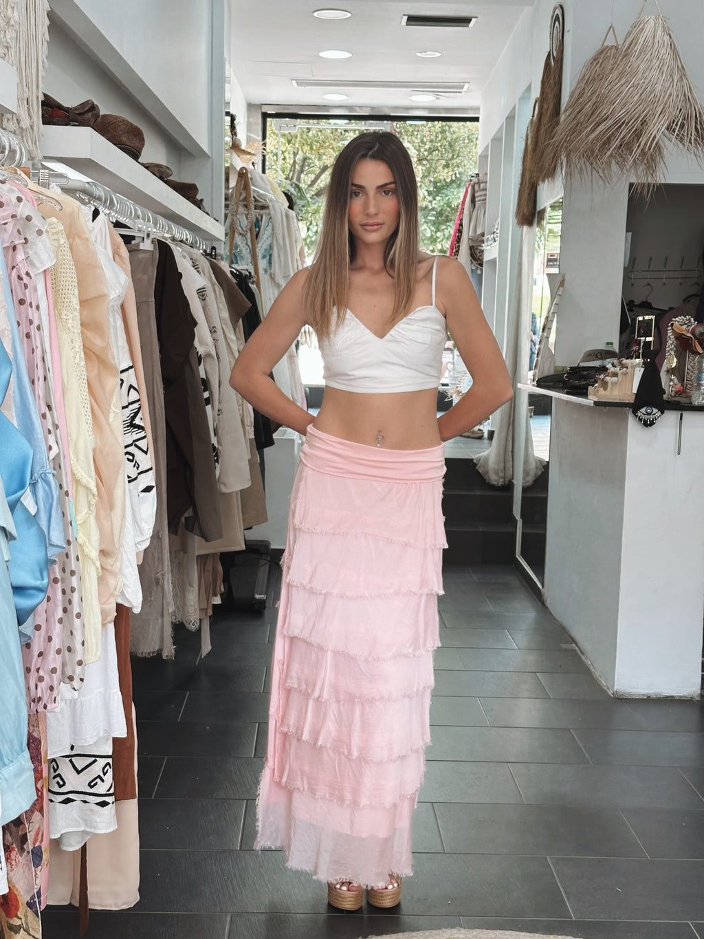 NWL White Boho Silk Skirt