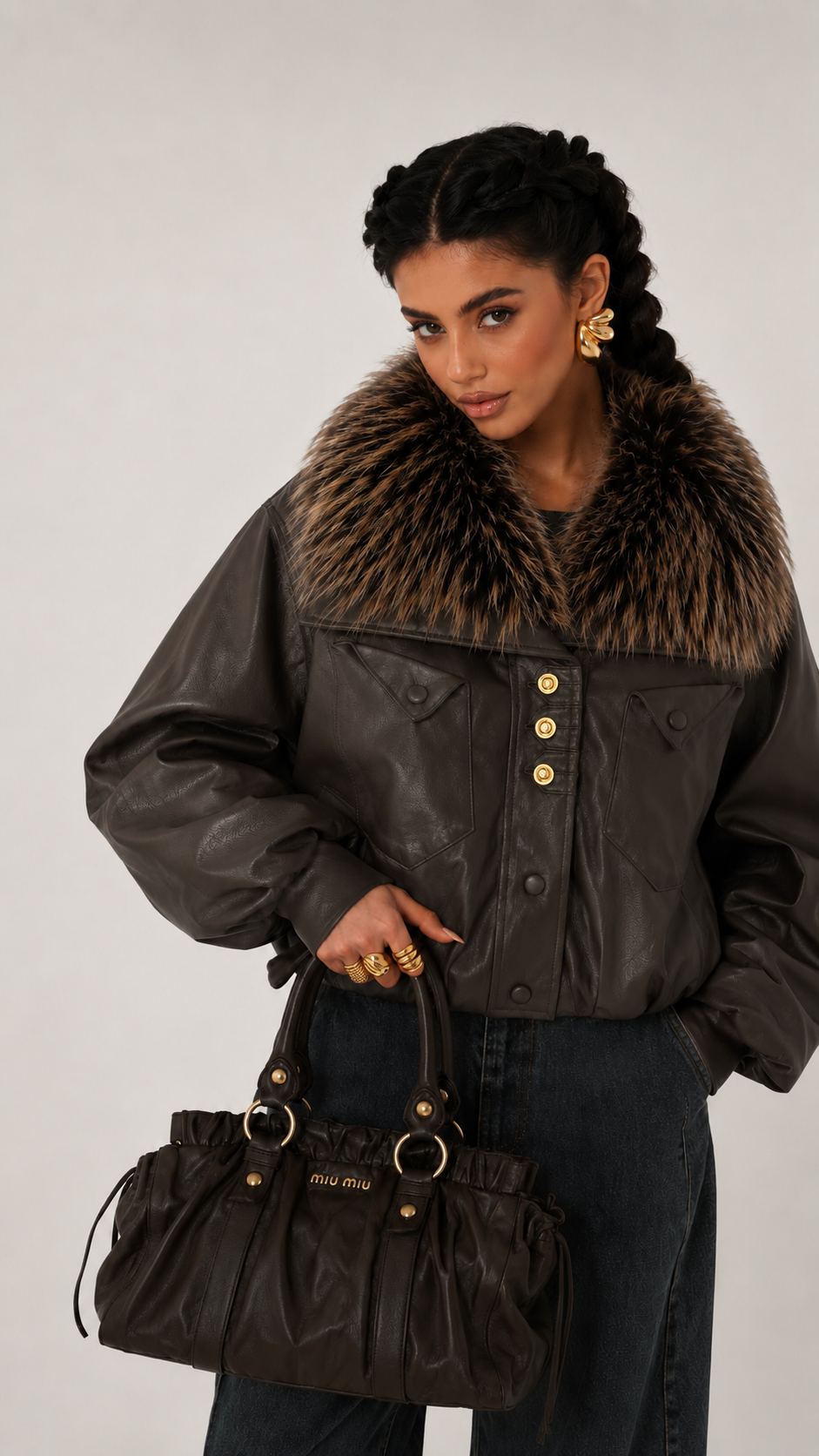 Faux fur leather jacket
