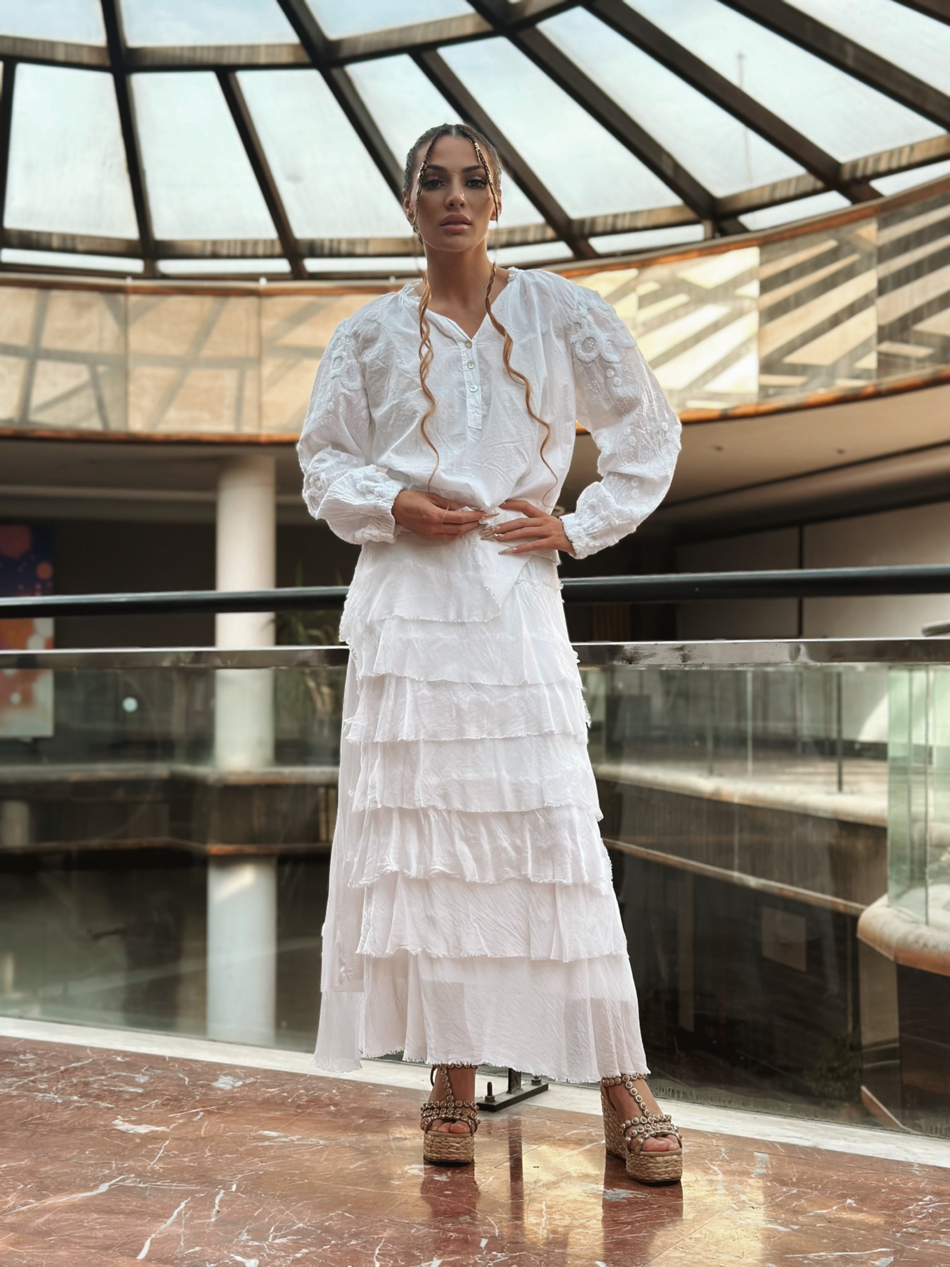 NWL White Boho Silk Skirt