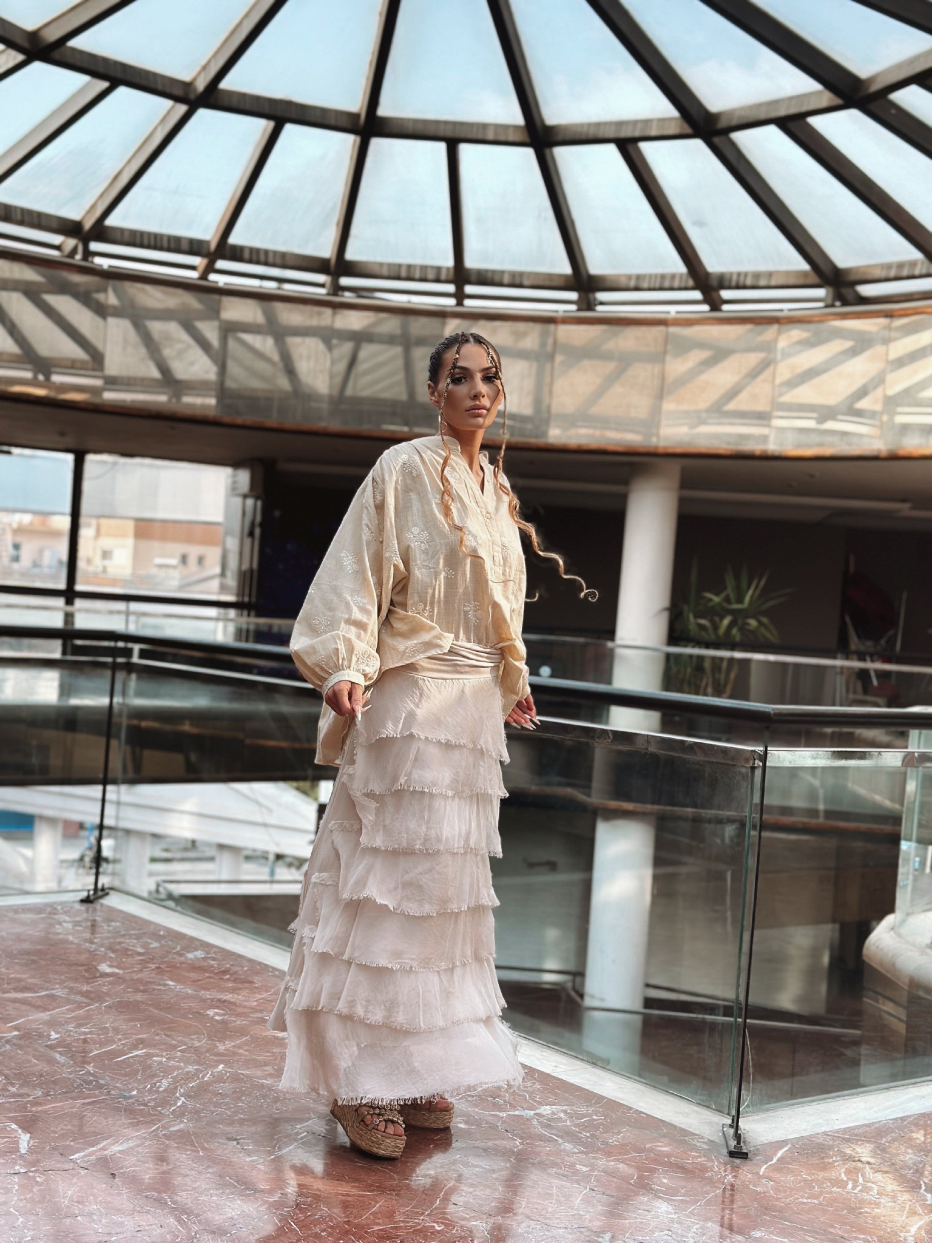 NWL White Boho Silk Skirt