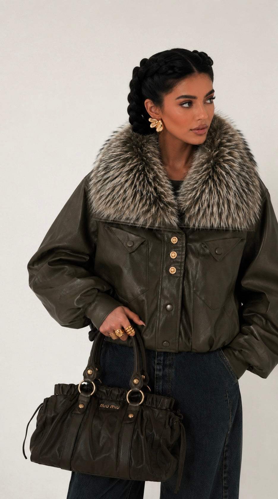 Faux fur leather jacket